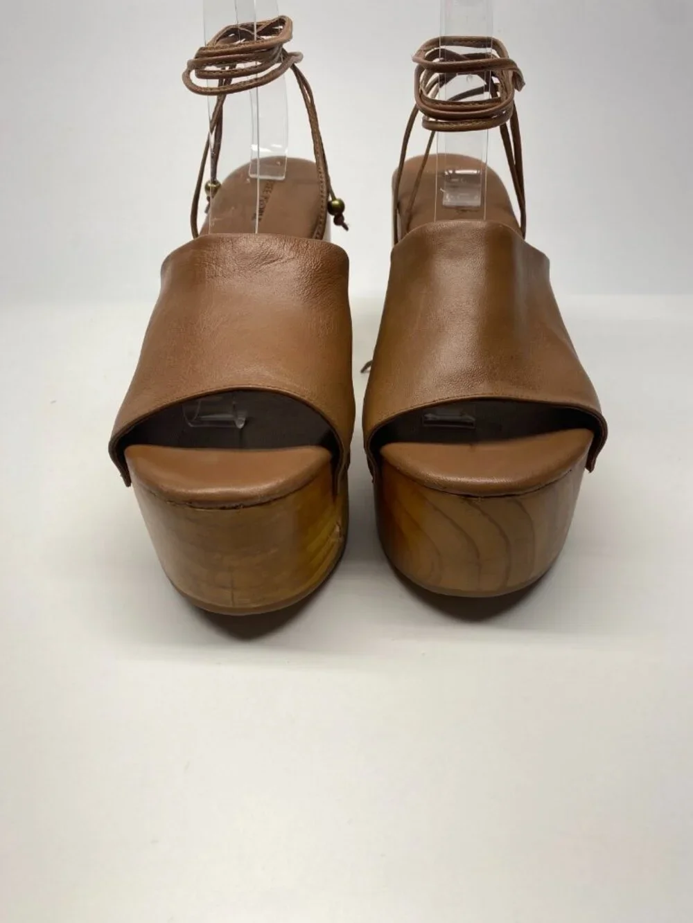 Free People Womens Front Row Wrap Clogs Luggage Leather Brown Platform Wedge 9.5